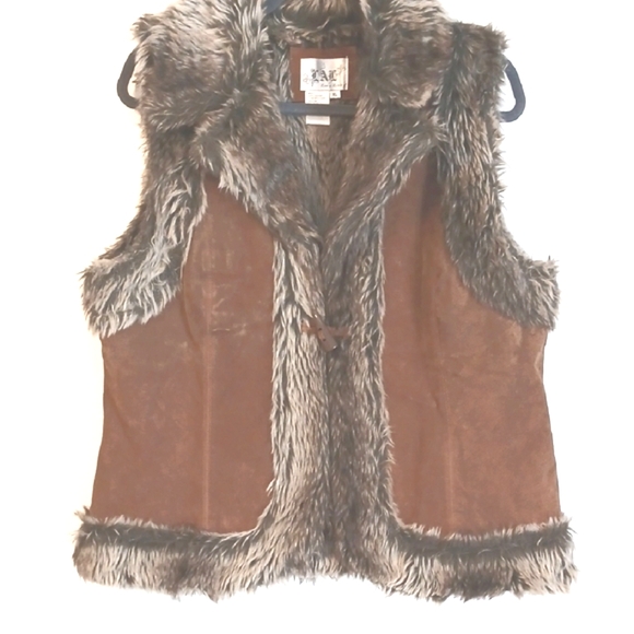 LAL "Live a Little" Vintage Tan Leather & Faux Fur Vest in Size XL - Picture 1 of 8